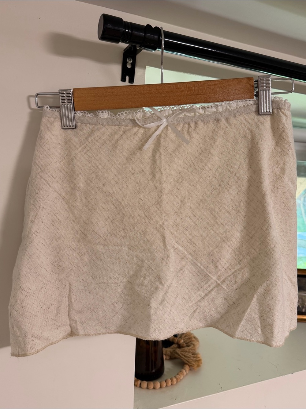 Cream Lace-Trim Mini Skirt